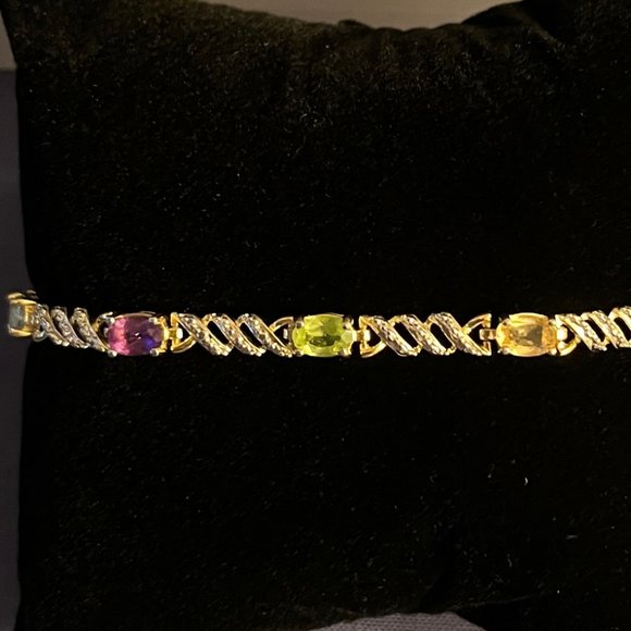 Multi-colored Gemstone & SilverTennis Bracelet, 8" - Picture 10 of 14